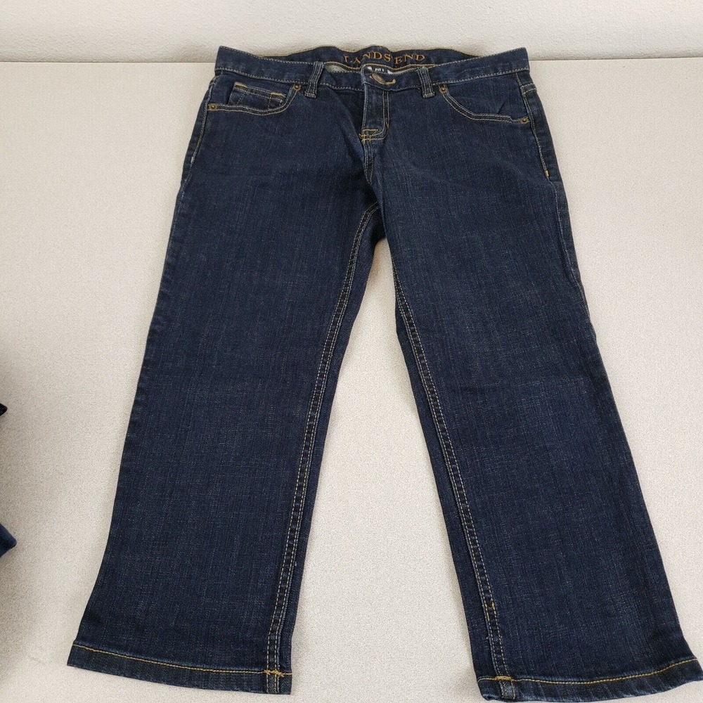 Lands End Womens Blue‎ Denim Regular Fit Dark Wash Cropped Jeans Size 2P